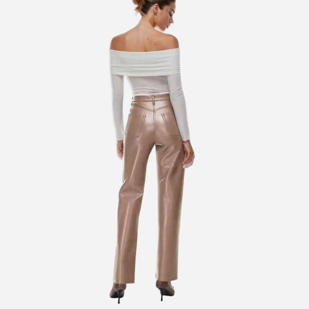 ARITZIA Wilfred New "Melina" Straight Fit Tan Vegan Leather Pants - Picture 5 of 16
